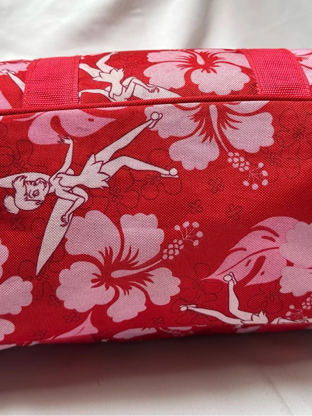 DISNEY TRADER JOE’S PRINT TINKER BELL DUFFEL TRAVEL BAG HAWAIIAN HIBISCUS FLORAL